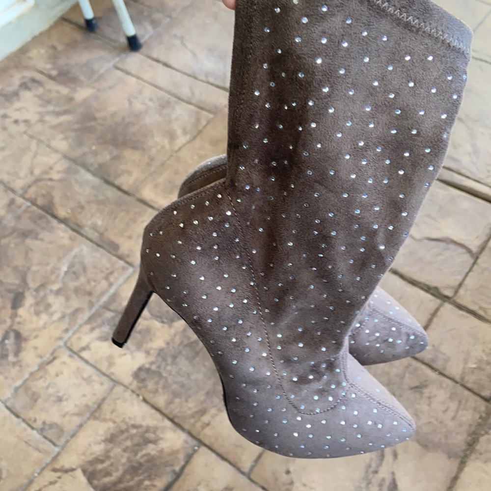 rhinestone mid calf boots